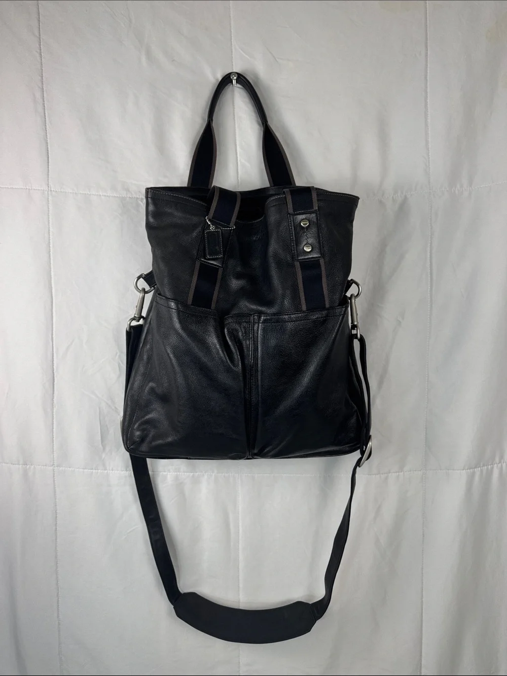 Coach F70558 Black Leather Tote Work Laptop Bag Unisex‎ w/ Strap